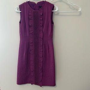 Purple dress with front ruffle placket & polka dot fabric